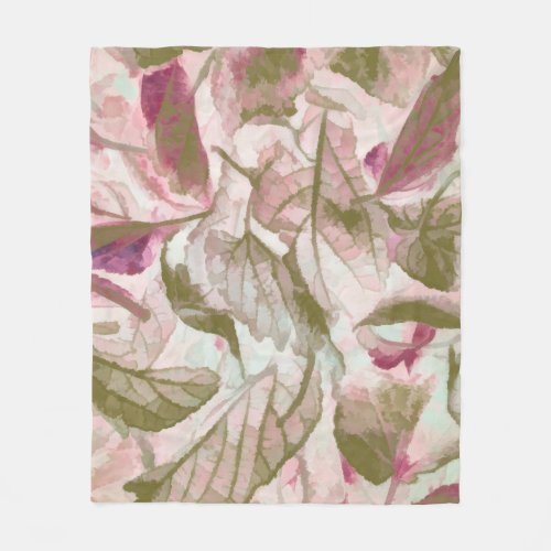 Pink and Green Fallen Leaves Fleece Blanket