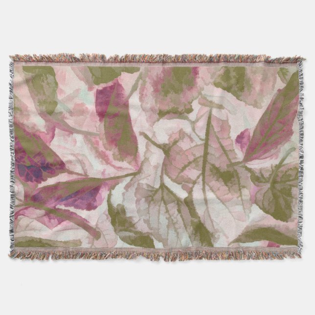 Pink and Green Fallen Leaves Throw Blanket (Front)