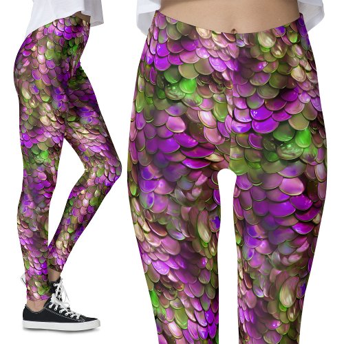 Pink and Green Fantasy Party Dragon Scales Costume Leggings