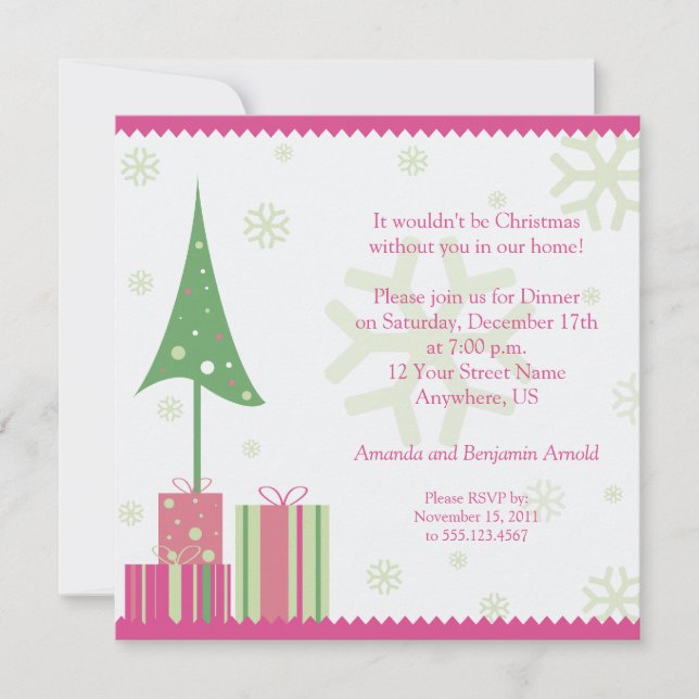 Pink and Green Festive Christmas Invitation (Front)
