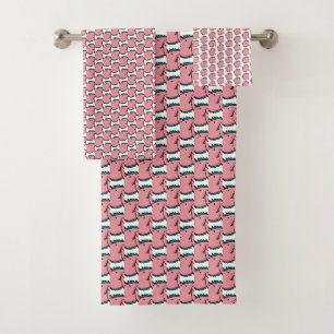 Pink and green Fish Bath Towel Set
