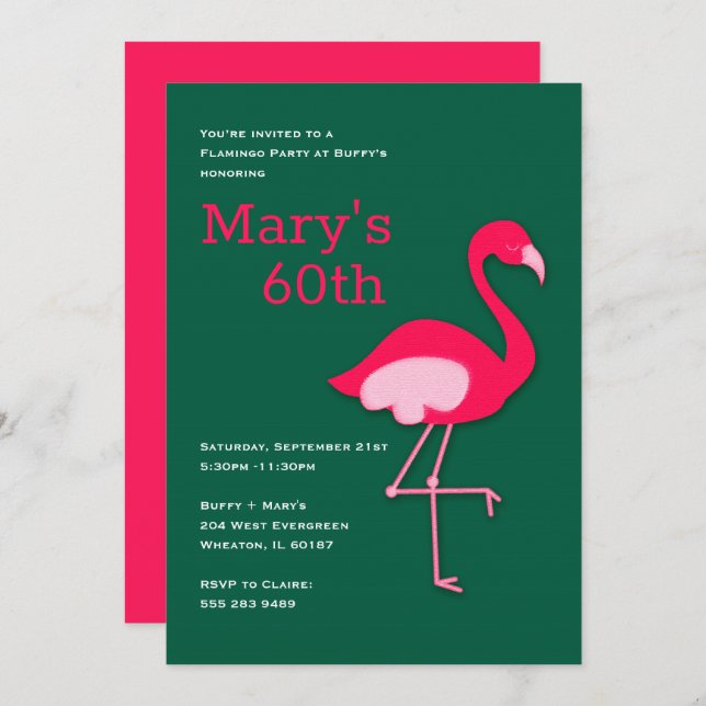 Pink and Green Flamingo Party Invitations (Front/Back)