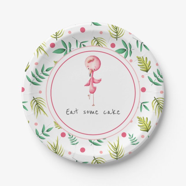 Pink and Green Flamingo Party Paper Plates (Front)