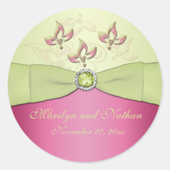 Pink and Green Floral 1.5" Round Sticker (Front)