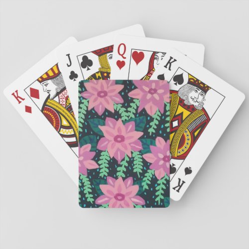 Pink and Green Floral Abstract Playing Cards