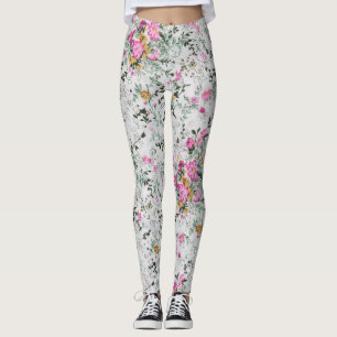 Pink and green floral artistic design  leggings