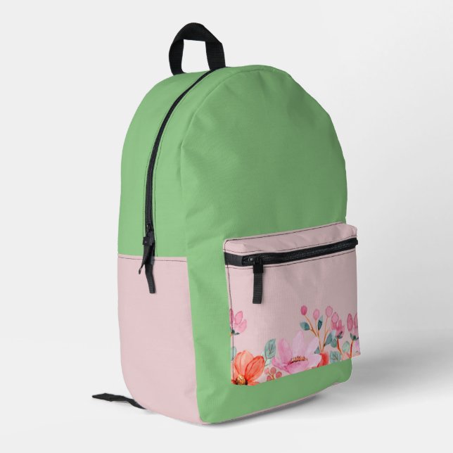 PINK AND GREEN FLORAL BACKPACK (Back Corner Left)