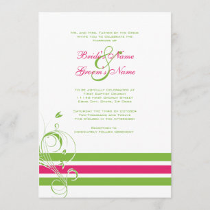 Pink and Green Floral Bars Wedding Invitation