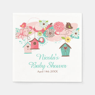 Pink and Green Floral Bird Cages Baby Shower Napkins