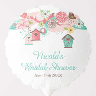 Pink and Green Floral Bird Cages Bridal Shower Balloon
