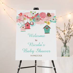 Pink and Green Floral Bird Houses Baby Shower Foam Board