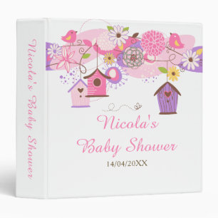Pink and Green Floral Bird Houses Bridal Shower 3 Ring Binder