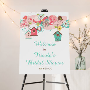 Pink and Green Floral Bird Houses Bridal Shower Foam Board