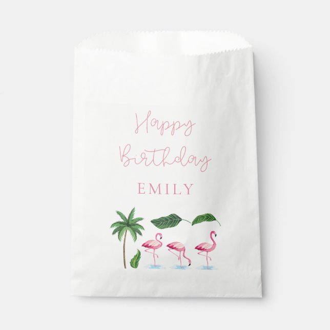 Pink and green Floral Birthday Favor Bag (Front)
