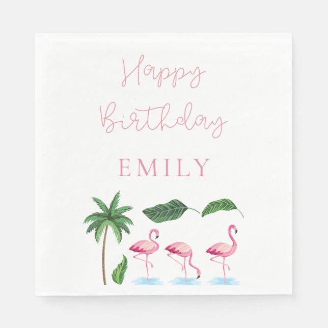 Pink and green Floral Birthday Napkins (Front)