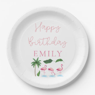 Pink and green Floral Birthday Paper Plates