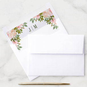 Pink And Green Floral Botanical Wedding Monogram Envelope Liner