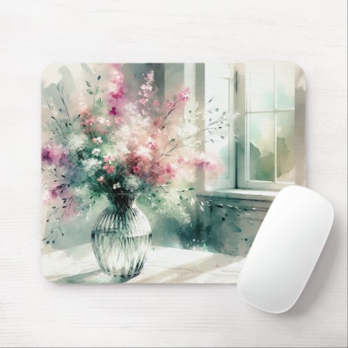 Pink And Green Floral Bouquet Mouse Pad
