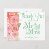 Pink and Green Floral Bridal Shower Thank You Postcard (Front/Back)