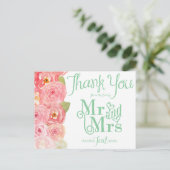 Pink and Green Floral Bridal Shower Thank You Postcard (Standing Front)