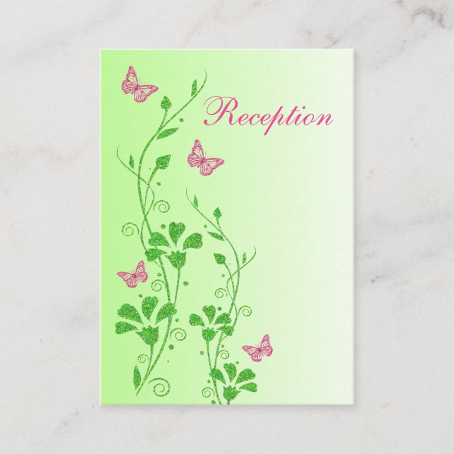 Pink and Green Floral Butterflies Enclosure Card (Front)