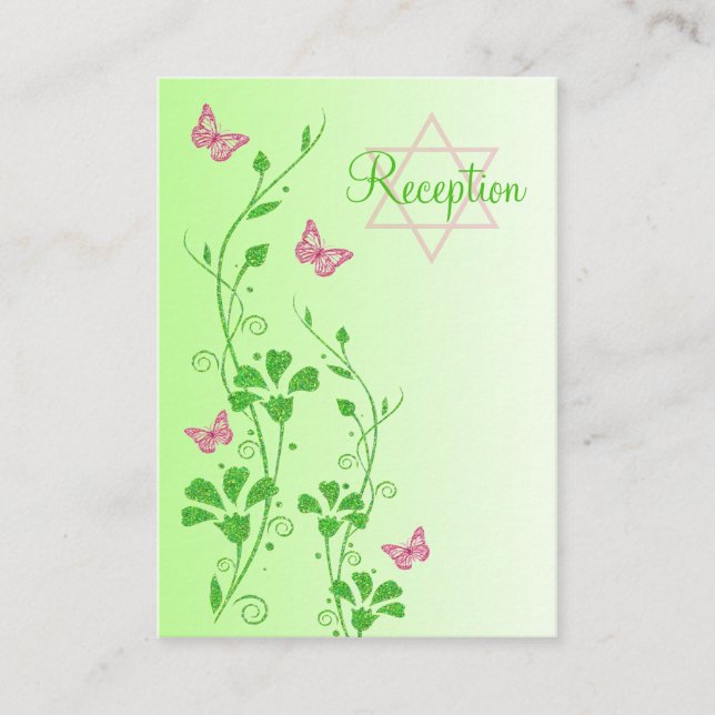 Pink and Green Floral Butterflies Enclosure Card (Front)