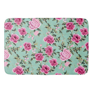 Pink and Green Floral Chinoiserie Bath Mat