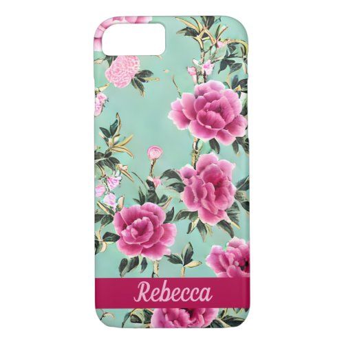 Pink and Green Floral Chinoiserie iPhone 87 Case
