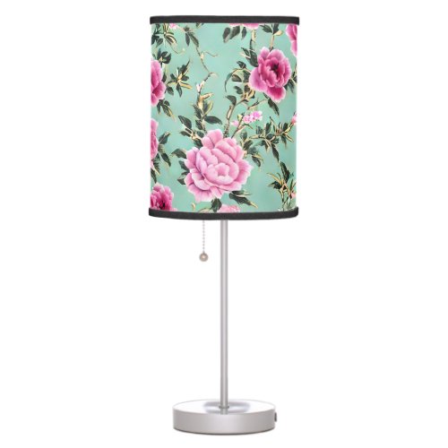 Pink and Green Floral Chinoiserie Table Lamp