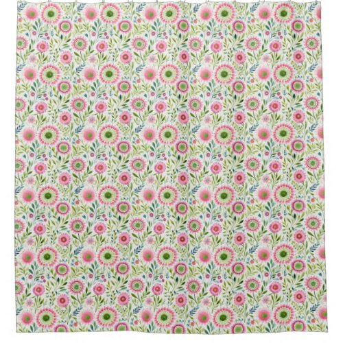 Pink and Green Floral Cottagecore Shower Curtain