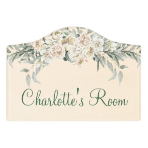 Pink and green floral cute elegant kids nursery  door sign
