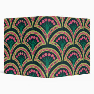 Pink and Green Floral Fan Pattern 3 Ring Binder