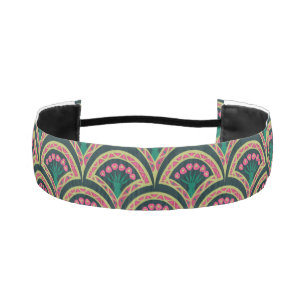 Pink and Green Floral Fan Pattern Athletic Headband
