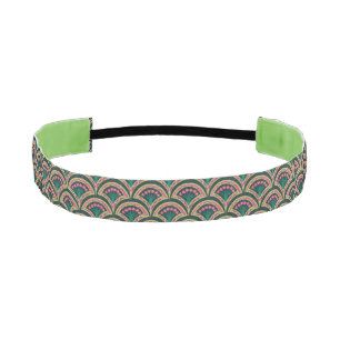Pink and Green Floral Fan Pattern Athletic Headband