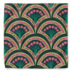 Pink and Green Floral Fan Pattern Bandana