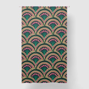 Pink and Green Floral Fan Pattern Blackout Curtains