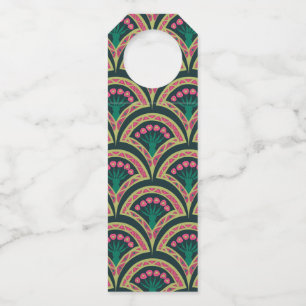 Pink and Green Floral Fan Pattern Bottle Hanger Tag