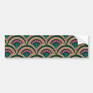 Pink and Green Floral Fan Pattern Bumper Sticker