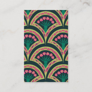 Pink and Green Floral Fan Pattern Business Card