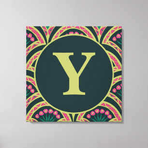 Pink and Green Floral Fan Pattern Canvas Print