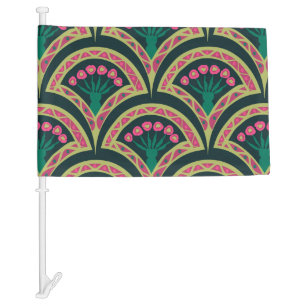 Pink and Green Floral Fan Pattern Car Flag