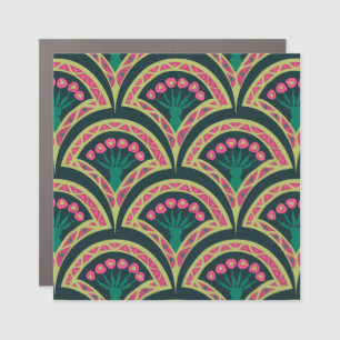 Pink and Green Floral Fan Pattern Car Magnet