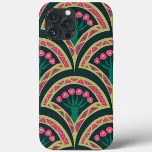Pink and Green Floral Fan Pattern iPhone 13 Pro Max Case