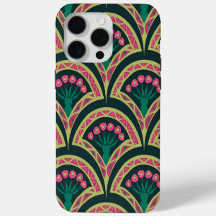 Pink and Green Floral Fan Pattern iPhone 15 Pro Max Case