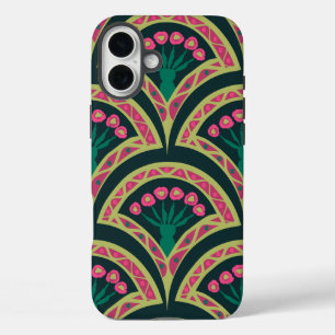 Pink and Green Floral Fan Pattern iPhone 16 Plus Case