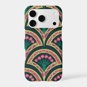 Pink and Green Floral Fan Pattern iPhone 17 Pro Case