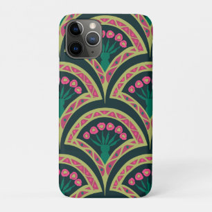 Pink and Green Floral Fan Pattern iPhone 11 Pro Case