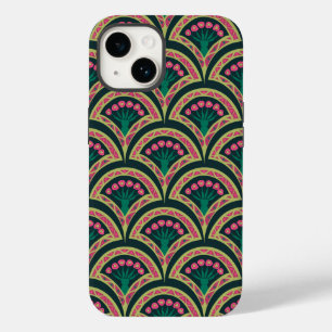 Pink and Green Floral Fan Pattern Case-Mate iPhone 14 Case