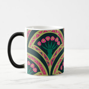 Pink and Green Floral Fan Pattern Color Morph Mug