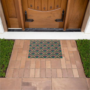 Pink and Green Floral Fan Pattern Doormat
